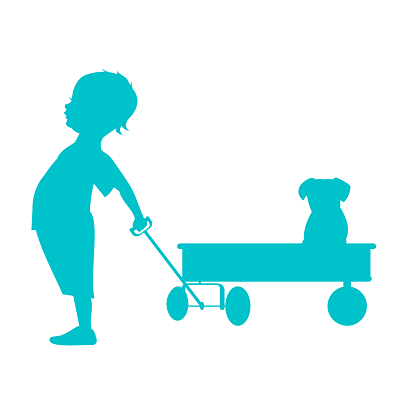 Icon of a child pulling a wagon with a dog