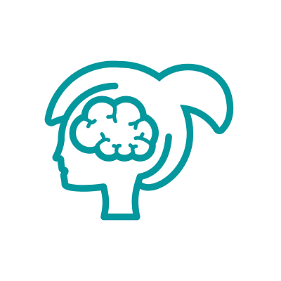 Icon of a brain inside a woman's head
