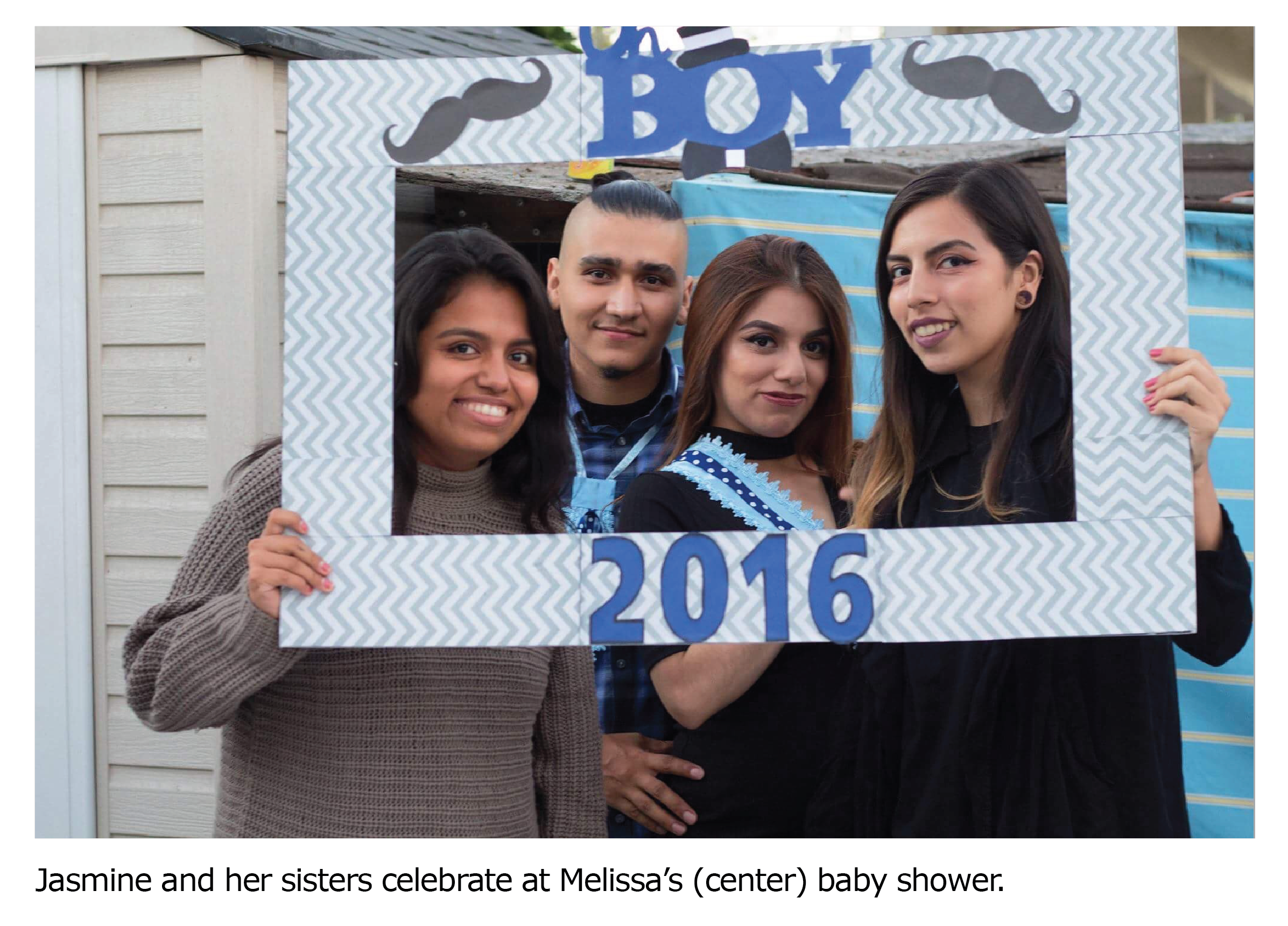 Jasmine and her sisters celebrate at Melissa’s (center) baby shower.